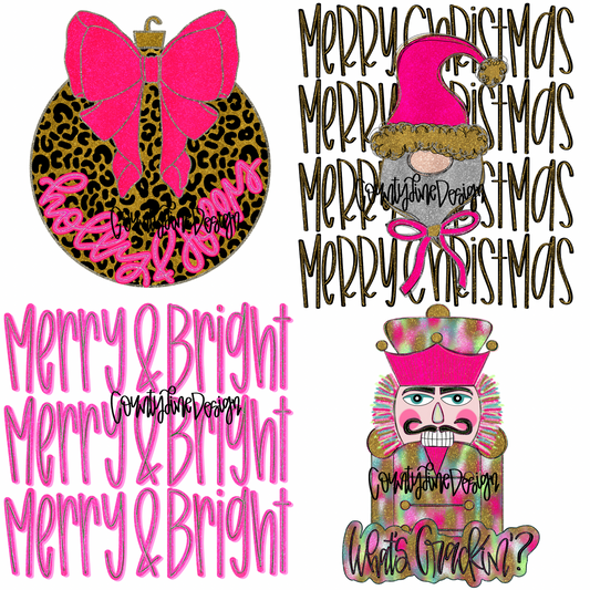 Pink Glitter Christmas BUNDLE PNG