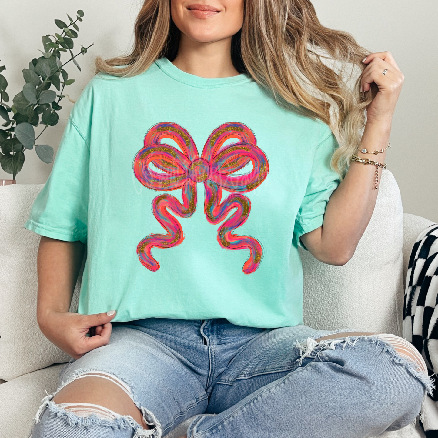 Neon brushstroke bow PNG