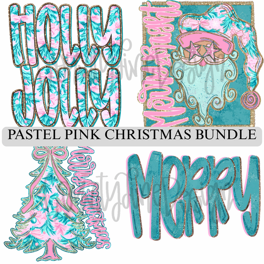 Pastel Pink Christmas BUNDLE PNG - 4 FILES