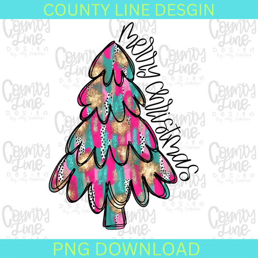 Merry Christmas Tree Pink/Teal PNG