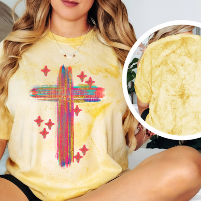 Neon Brushed Sparkle Cross PNG
