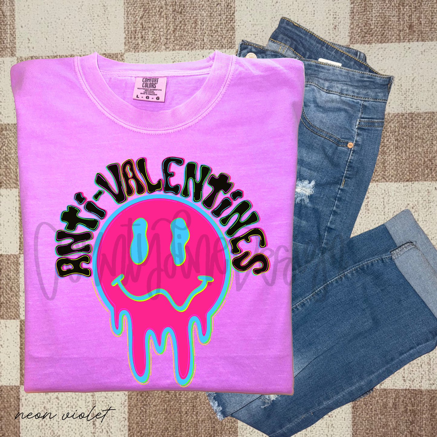 Anti-Valentines Neon Smiley PNG