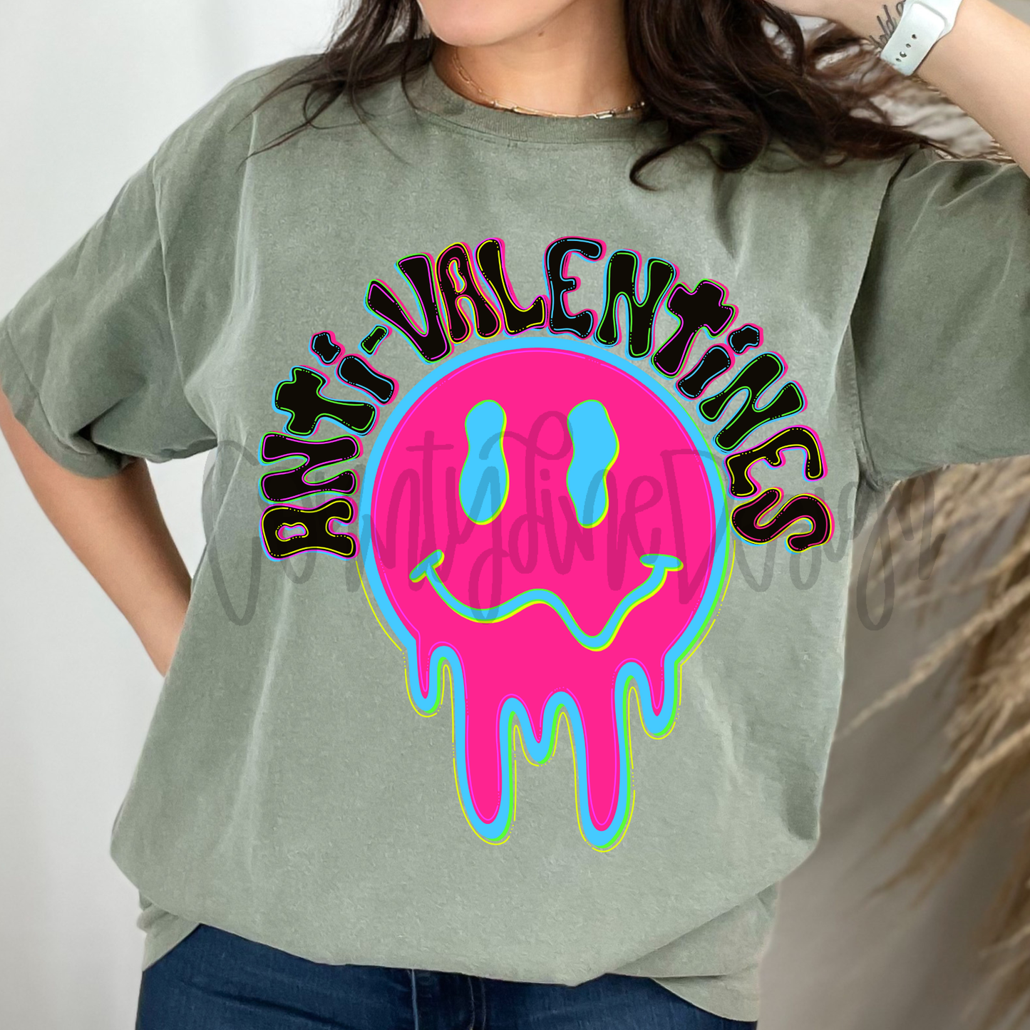 Anti-Valentines Neon Smiley PNG