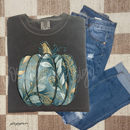Dark Turquoise/Gold Pumpkin PNG