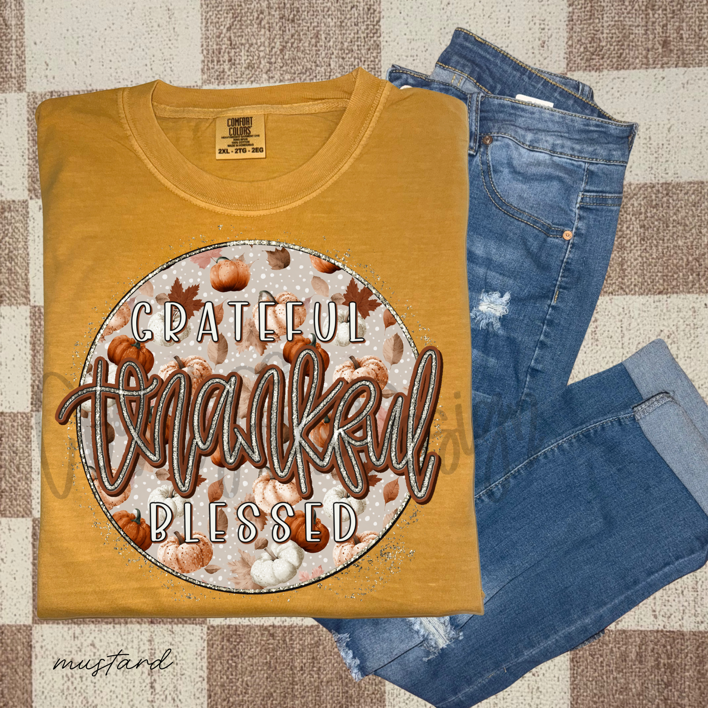 Grateful Thankful Blessed Pumpkin Circle PNG