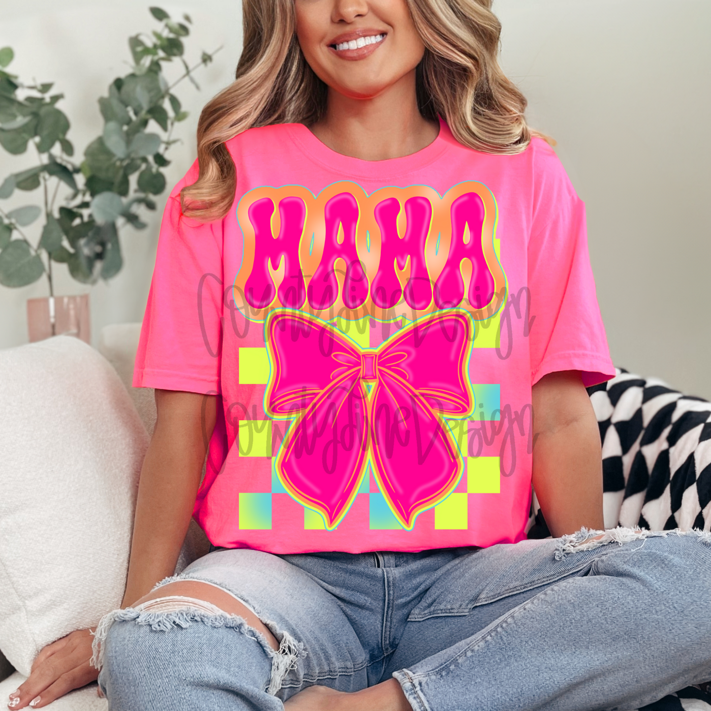 Mama Neon Bow PNG