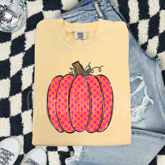 Pink/Orange Disco Checker Pumpkin PNG