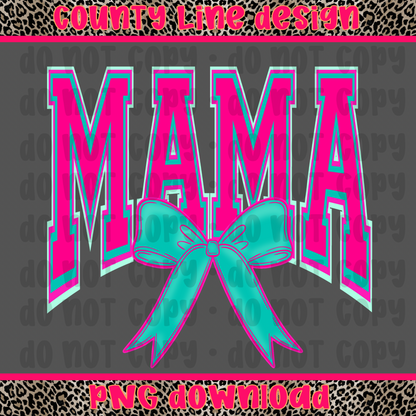 Mama neon pink/teal bow PNG