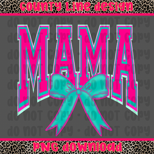 Mama neon pink/teal bow PNG