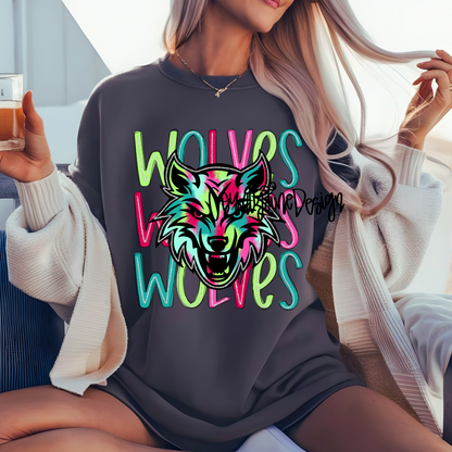 Wolves - Neon Silver Stacked Mascot PNG