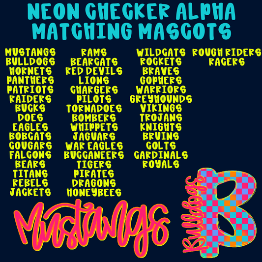 HAND LETTER MASCOT ADD ON - Neon Checker Alpha Set