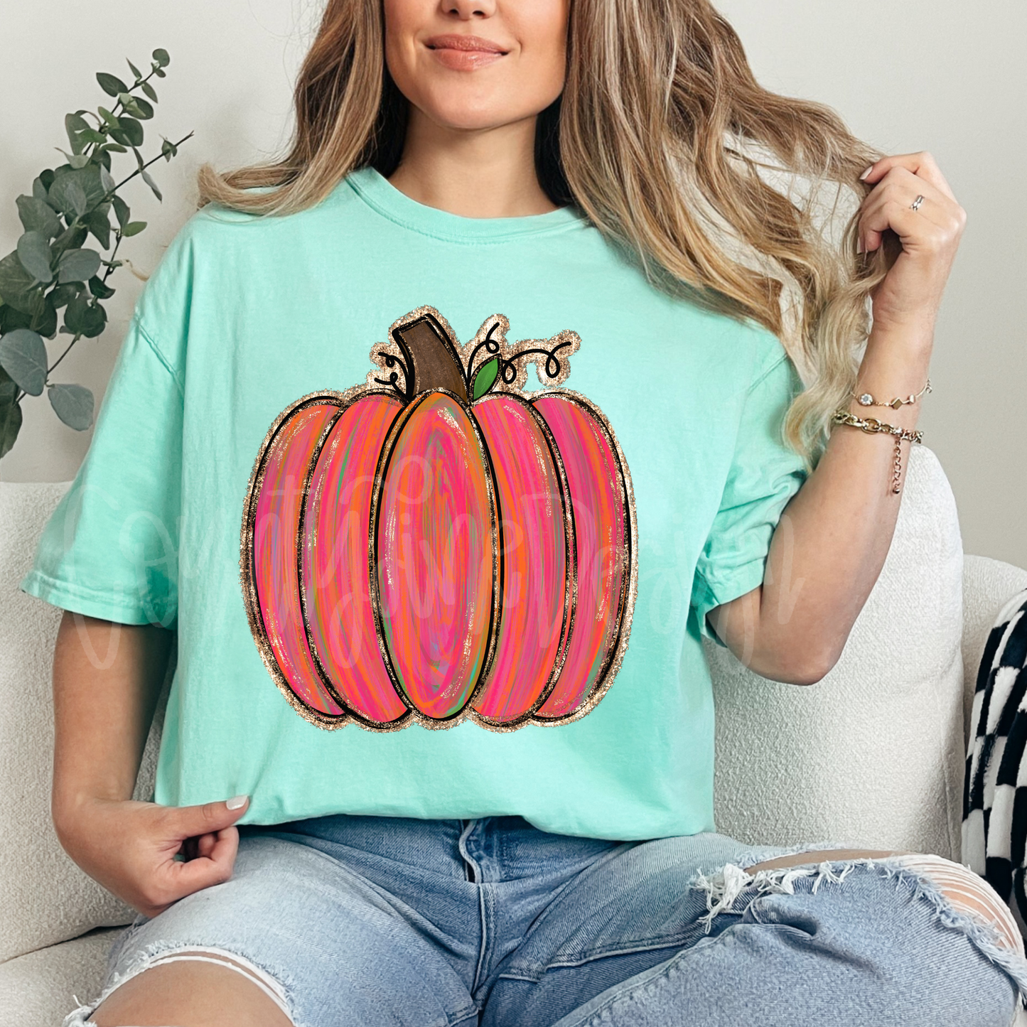 Neon Gold Foil Pumpkin PNG