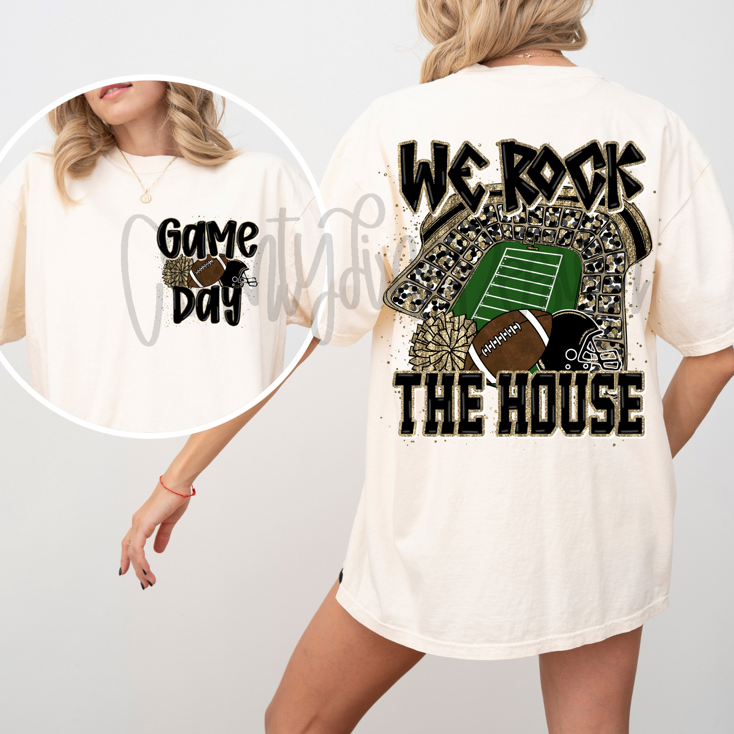 We Rock The House Football - Black/Vegas Gold PNG