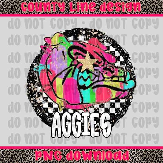 Aggies Neon Retro Mascot PNG