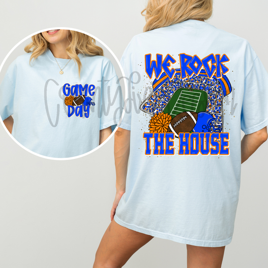 We Rock The House Football - Royal/Orange PNG
