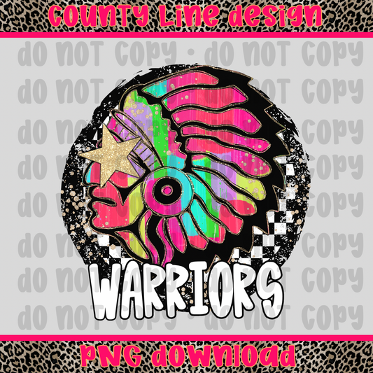 Warriors Neon Retro Mascot PNG