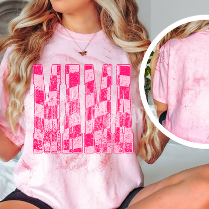 Mama pink Checker Distressed PNG