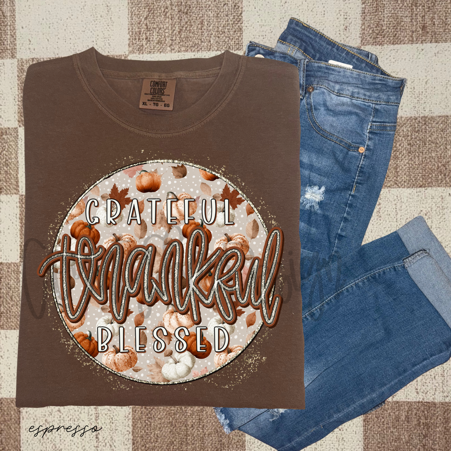 Grateful Thankful Blessed Pumpkin Circle PNG
