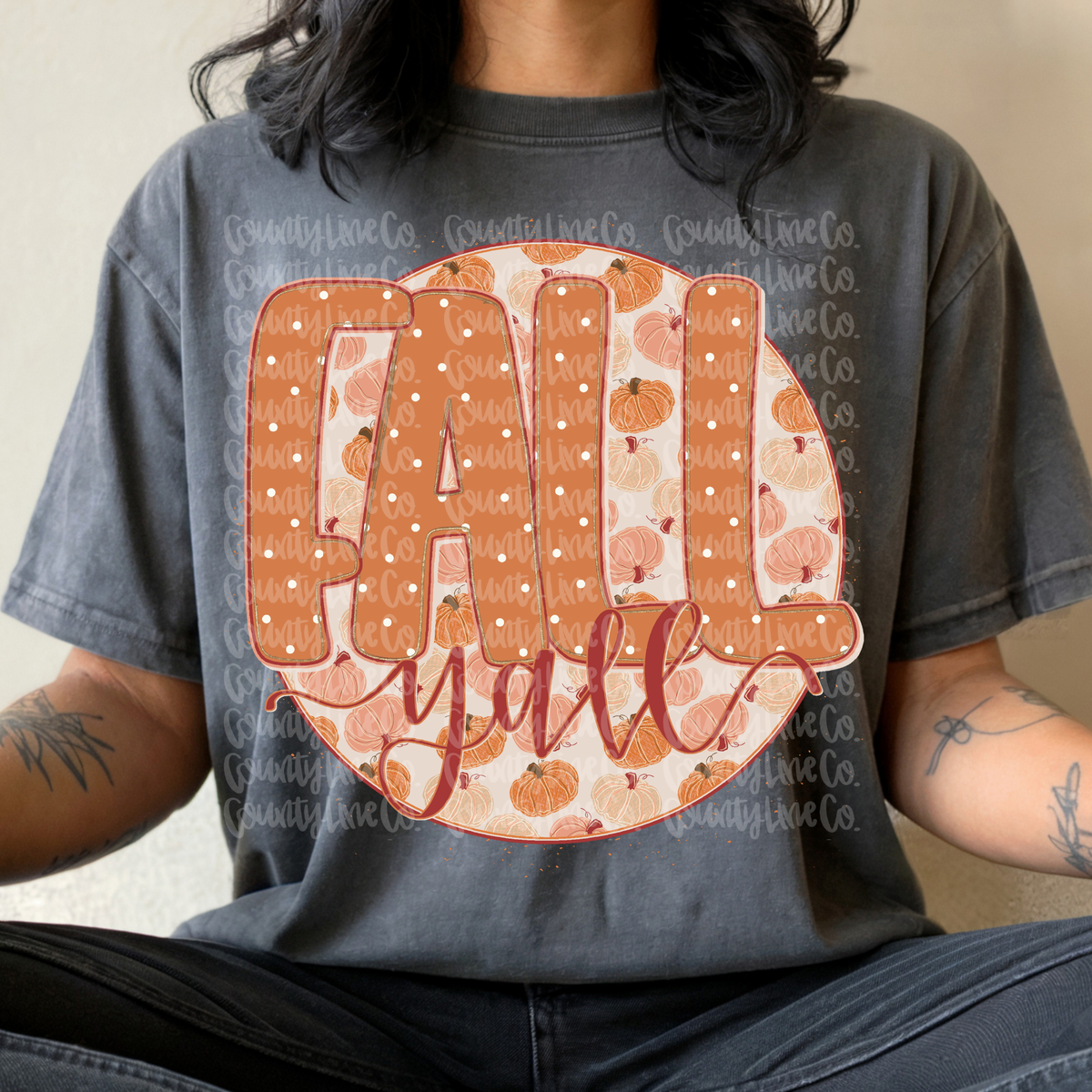Fall y’all pumpkin circle PNG
