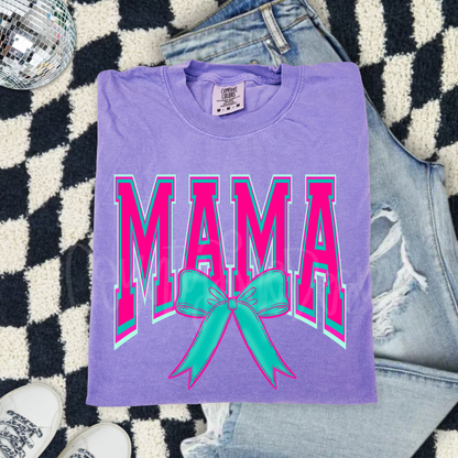 Mama neon pink/teal bow PNG