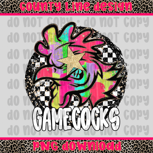 Gamecocks Neon Retro Mascot PNG
