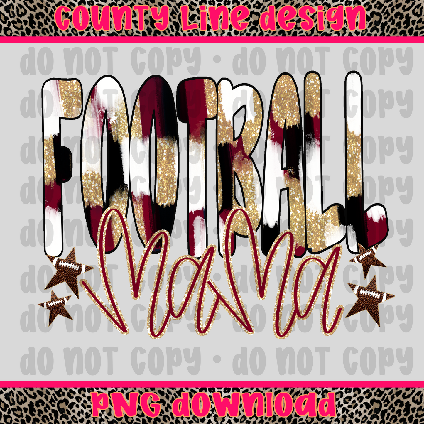 Football mama stars maroon/black PNG