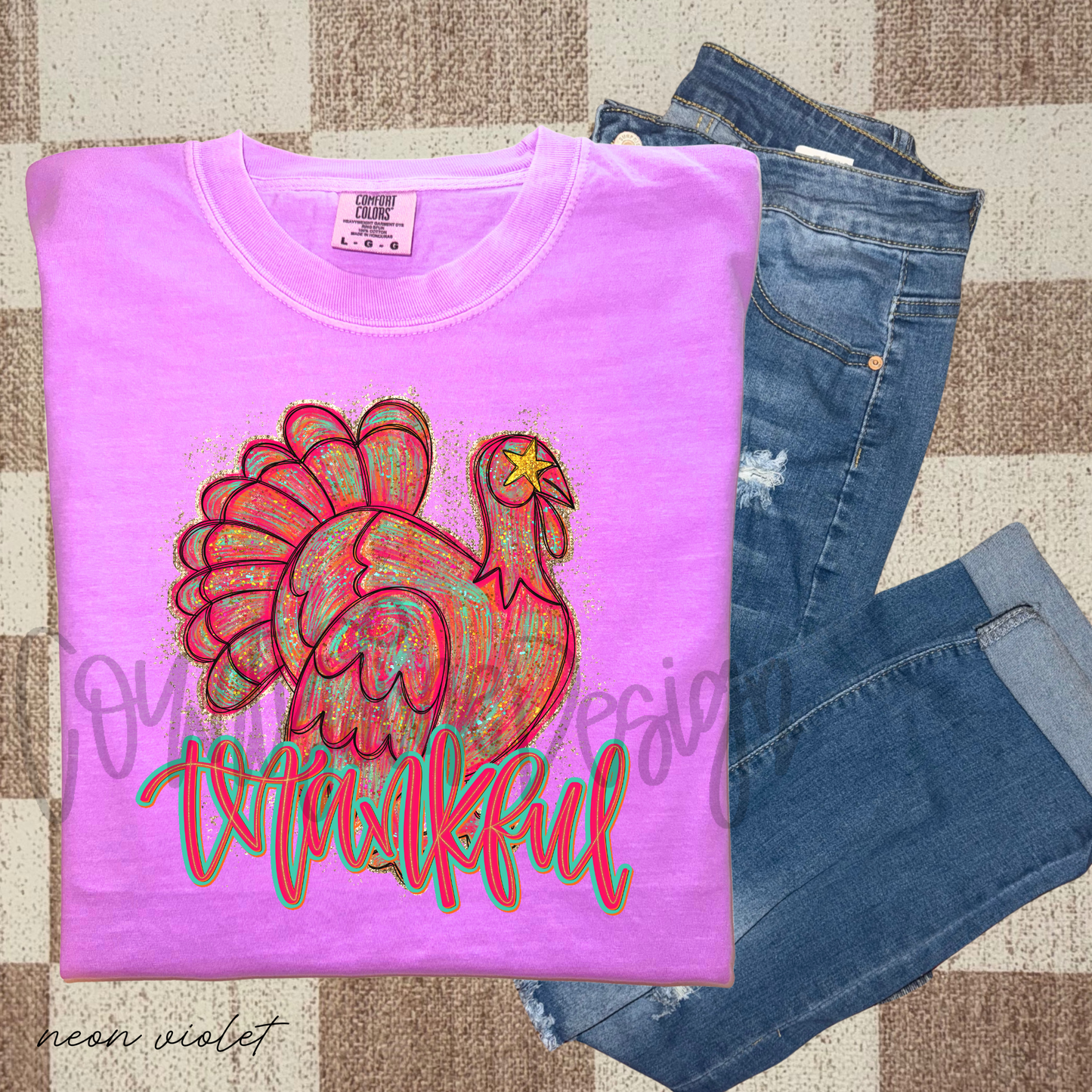 Thankful Neon Turkey PNG