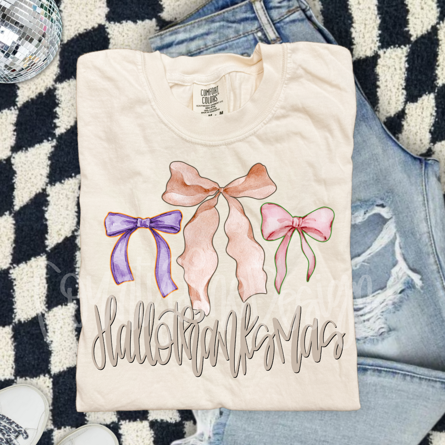 Hallothanksmas Watercolor Bows PNG
