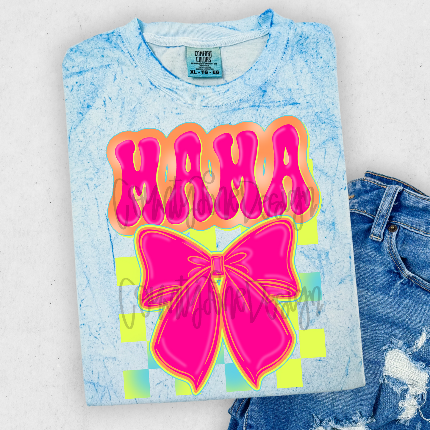 Mama Neon Bow PNG