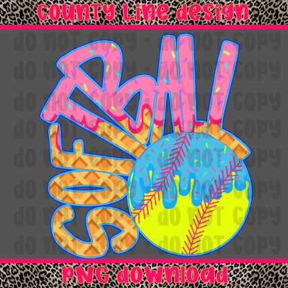 Softball Ice Cream drip PNG