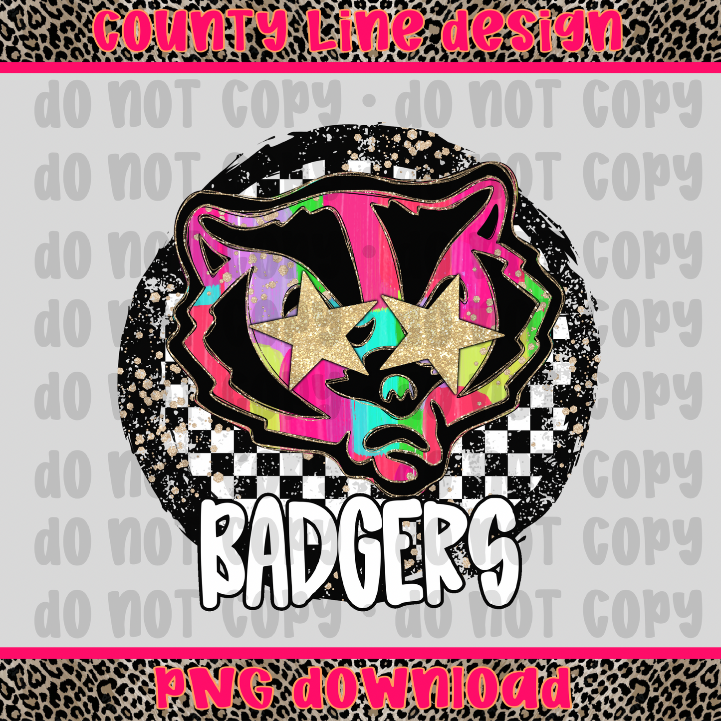 Badgers Neon Retro Mascot PNG