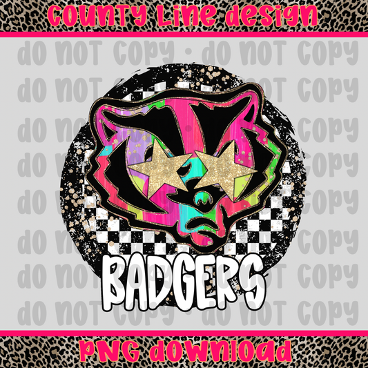 Badgers Neon Retro Mascot PNG