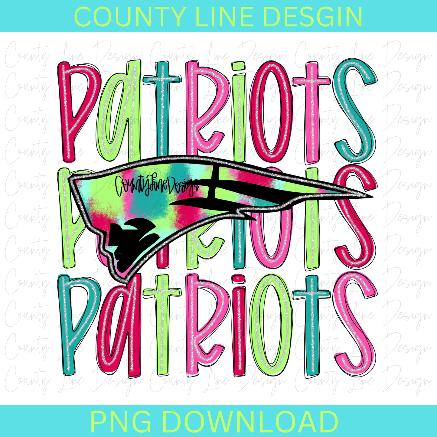 Patriots - Neon Silver Stacked Mascot PNG