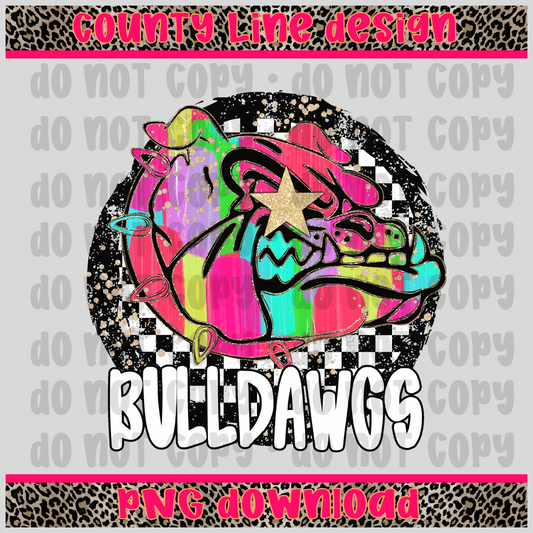 Bulldawgs Neon Retro Mascot PNG