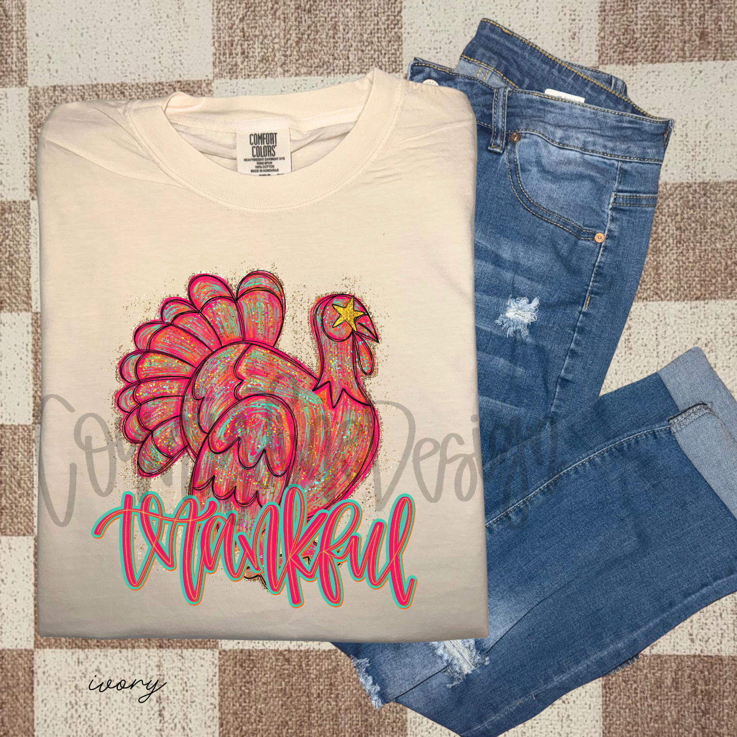 Thankful Neon Turkey PNG