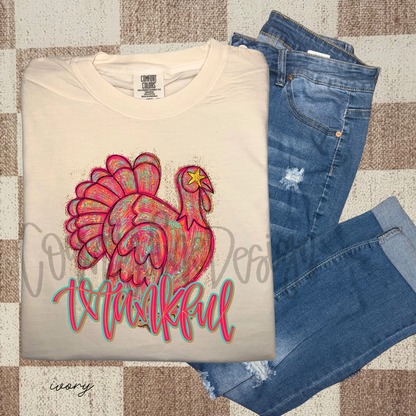 Thankful Neon Turkey PNG