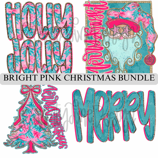 Neon Pink Christmas BUNDLE PNG - 4 FILES