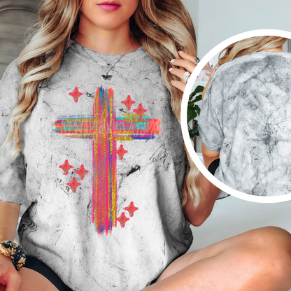 Neon Brushed Sparkle Cross PNG