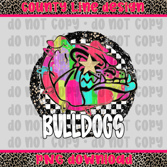 Bulldogs Neon Retro Mascot PNG