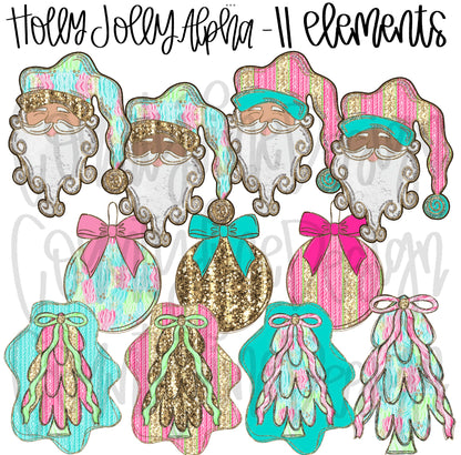 Holly Jolly Christmas Alpha Set PNGs - 4 ALPHA SETS! 11 elements!