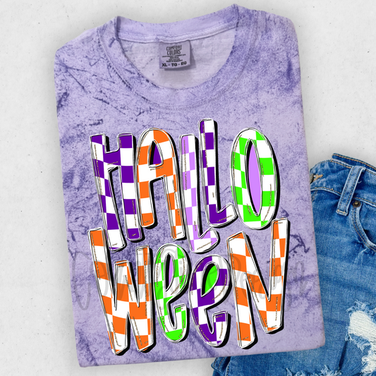 Halloween Checker Neon - Purple Color Blast Comfort Colors T-Shirt